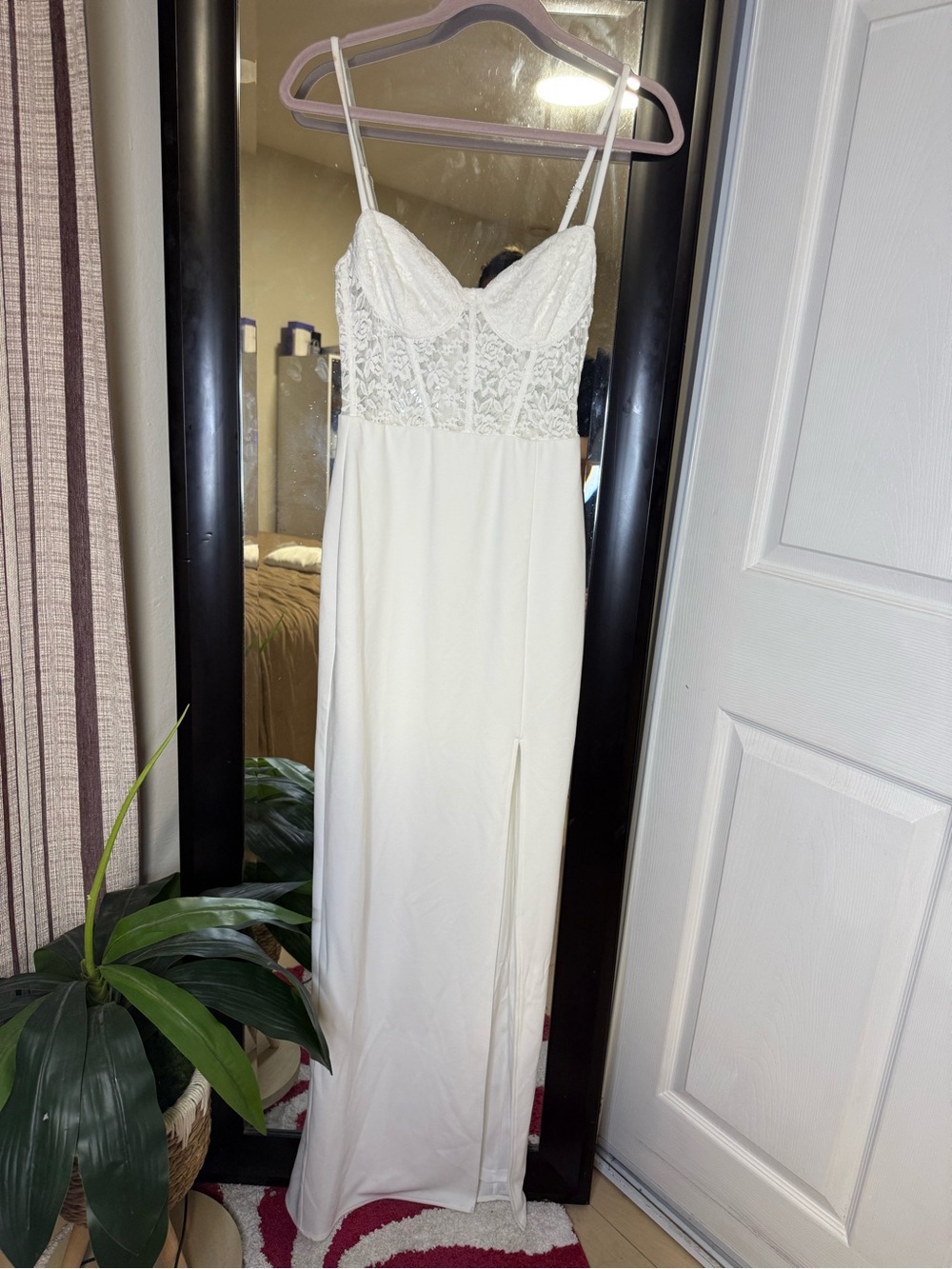 Elvi White Lace Bodice Spaghetti Strap Maxi Dress
